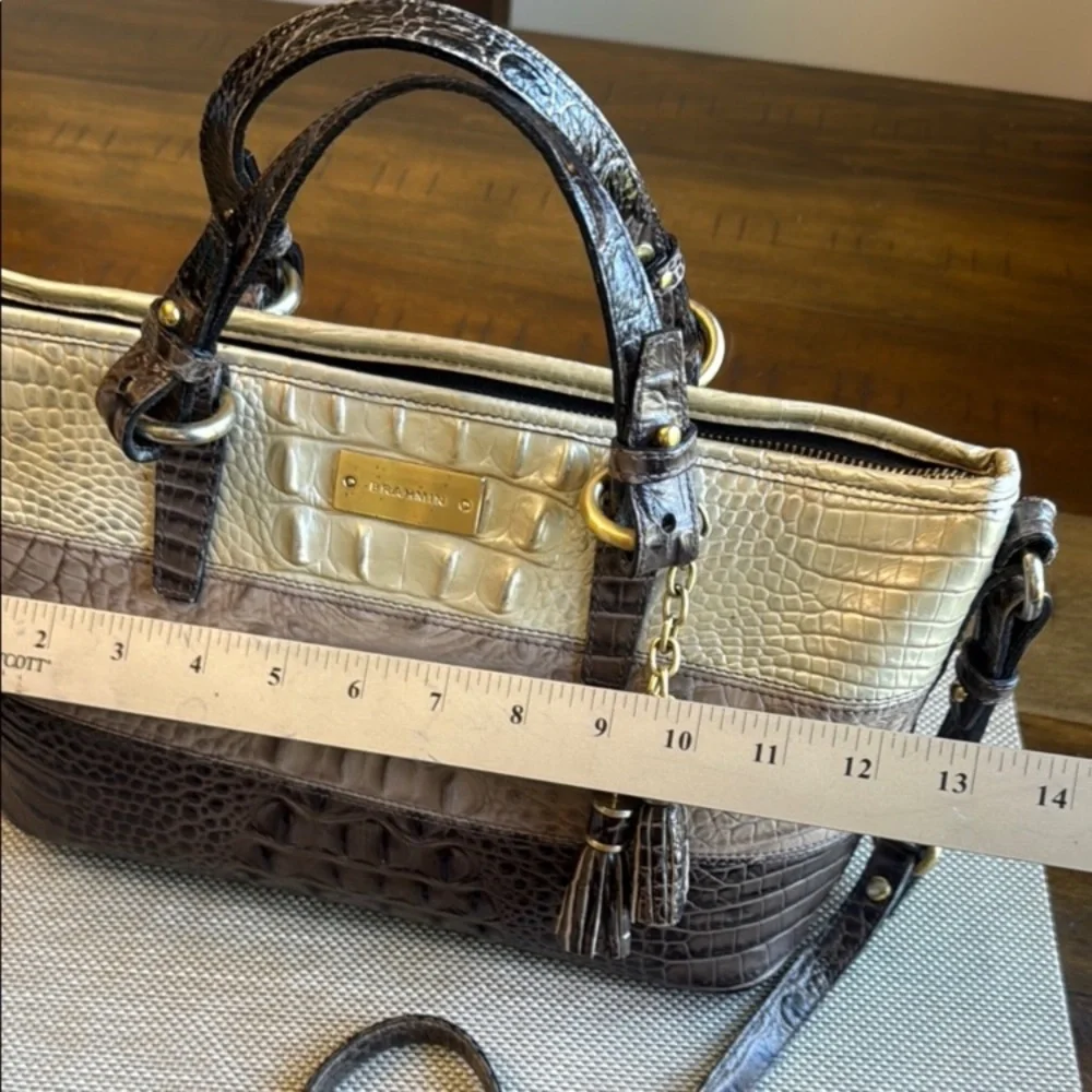 Brahmin Brown and Cream Satchel with Croc Embossed Leather - Picture 6 of 15